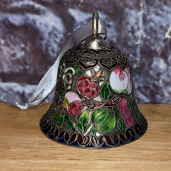 Cloisonné Enameled Ornament Molded Coppe Bell with Fruit And Flowers NYCO - Picture 2 of 9